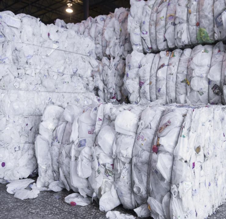 Bales of recycled plastic material