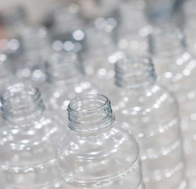 Rows of clear plastic bottles